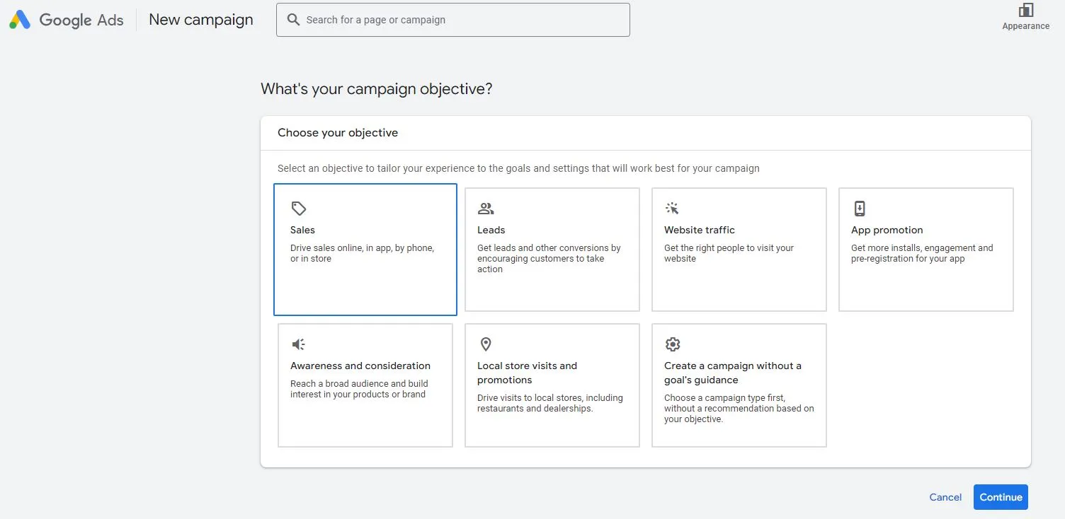 Campaign Objectives of google ads