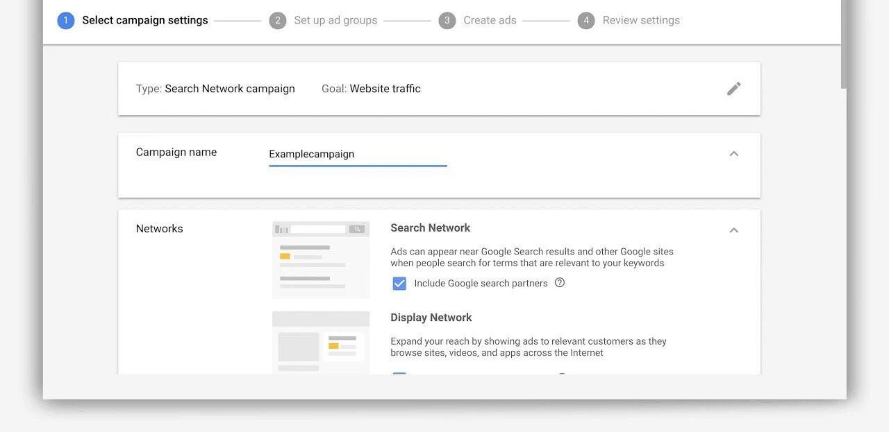 Google ads campaign setting